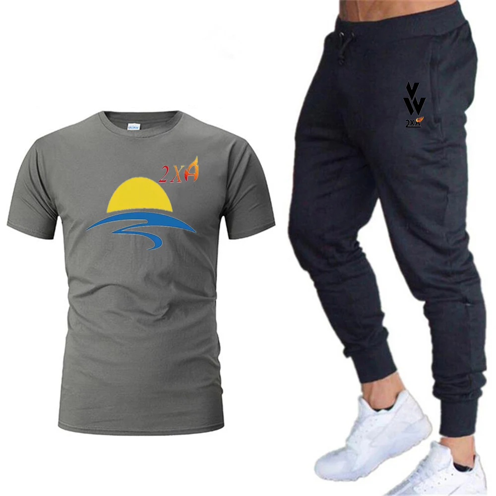 Осенний комплект для бега, мужской спортивный костюм, футболка+ штаны, два предмета, спортивный костюм для фитнеса, Быстросохнущий Спортивный костюм для бега - Цвет: 25