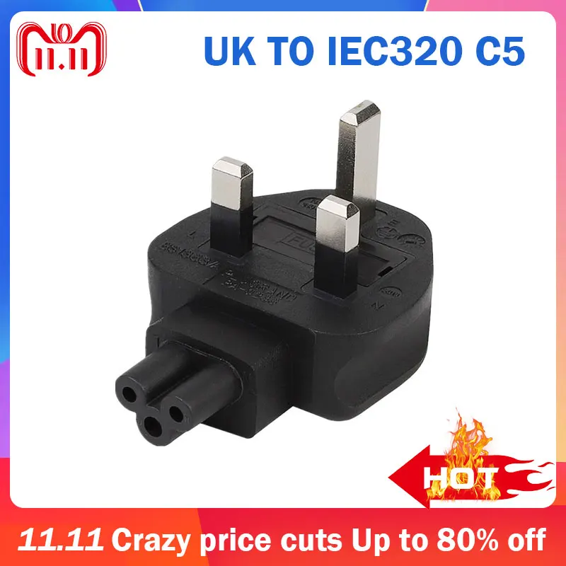 UK-C5 UK к IEC320 C5 3-контактный адаптер питания переменного тока переходник