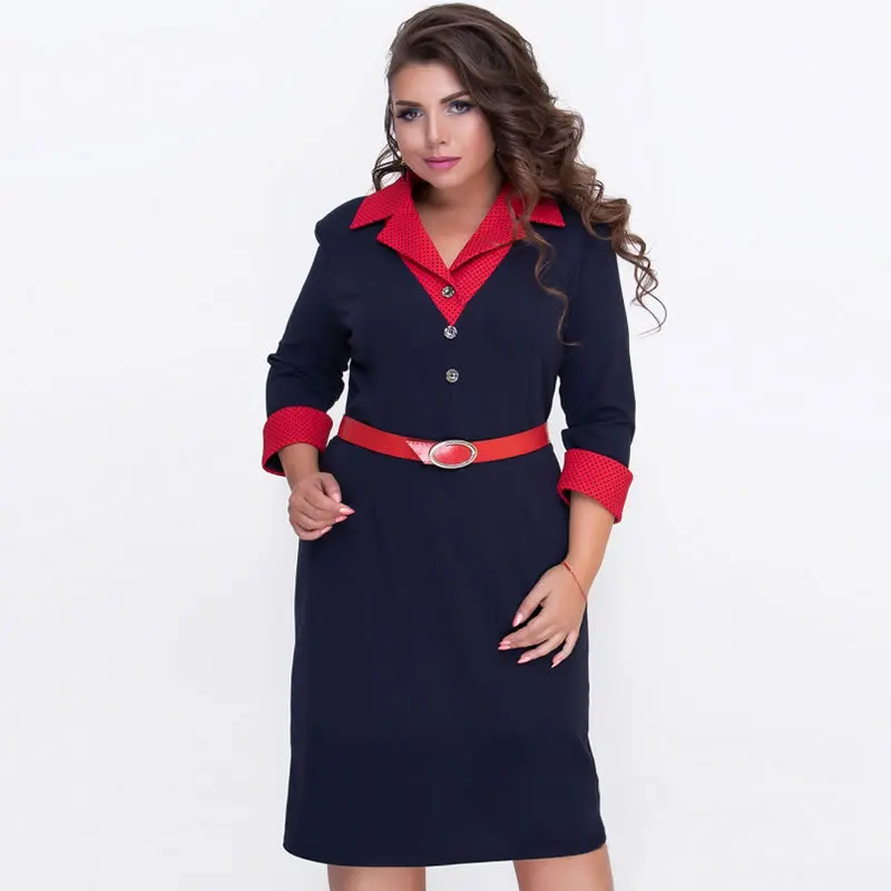 5XL6XL большой размер Женская одежда осеннее элегантное женское офисное платье пояса длиной до колена прямое платье плюс размер женское платье - Цвет: 03-ZBD1714 red