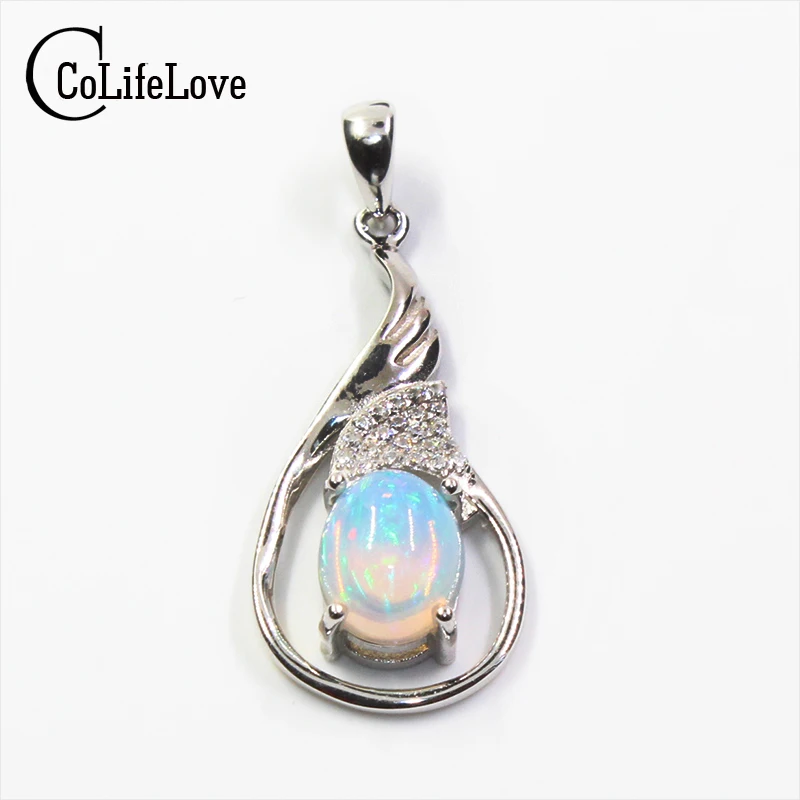 Элегантный серебряный кулон с натуральным опалом 7 мм * 9 ослепительный