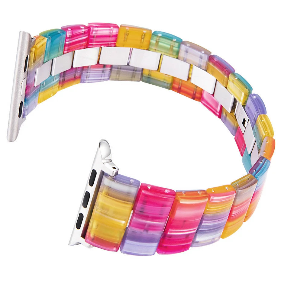 Resin Stainless Steel strap for apple watch band 44mm iwatch 42mm Series SE 6 5 4 3 2 1 Wristband loop 40mm bracelet Replacement