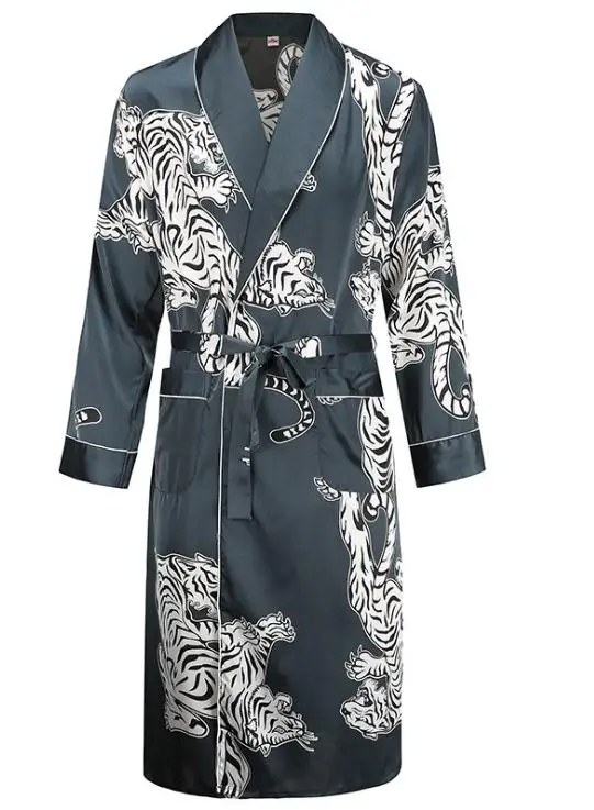 robe 3 Мужской банный халат, мужские атласные шарфы, пижама с принтом тигра, мужская летняя одежда, мужская атласная пижама, Свободная Домашняя одежда - Цвет: robe 3