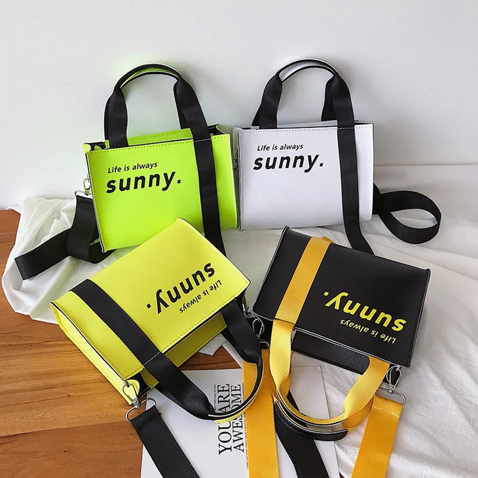 Женская легкая сумка на плечо неоновая зеленая желтая молнии новые модные сумки