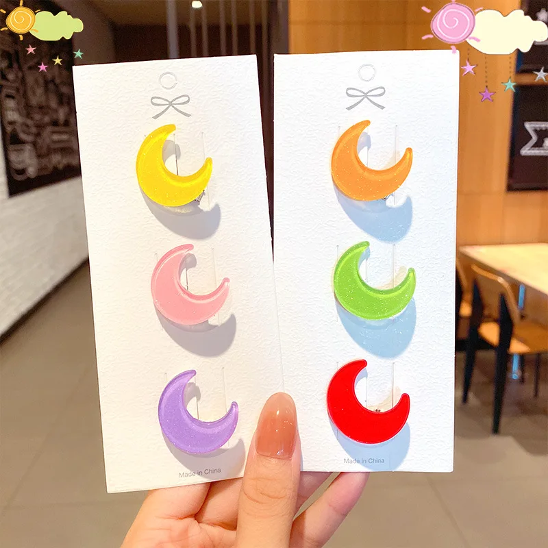 

New Girls Cute Moon Shaped Small Hairpins Sweets Candy Color Hair Clips Side Barrettes Duckbill Clip Kids Hair Accessories