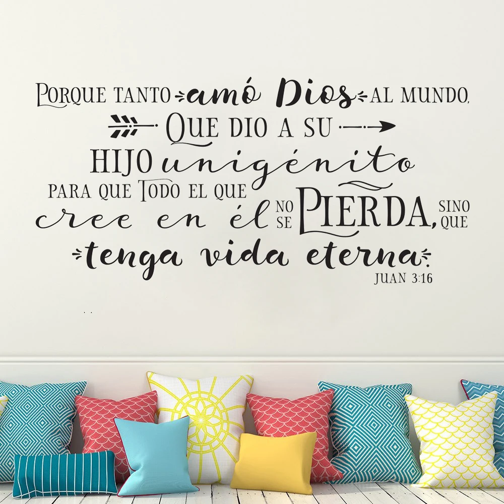 

Juan 3:16 Wall Stickers Porque Tanto Amó Dios Al Mundo Spanish Quotes Decals Mural Vinyl Bedroom Livingroom Decor Poster RU2479
