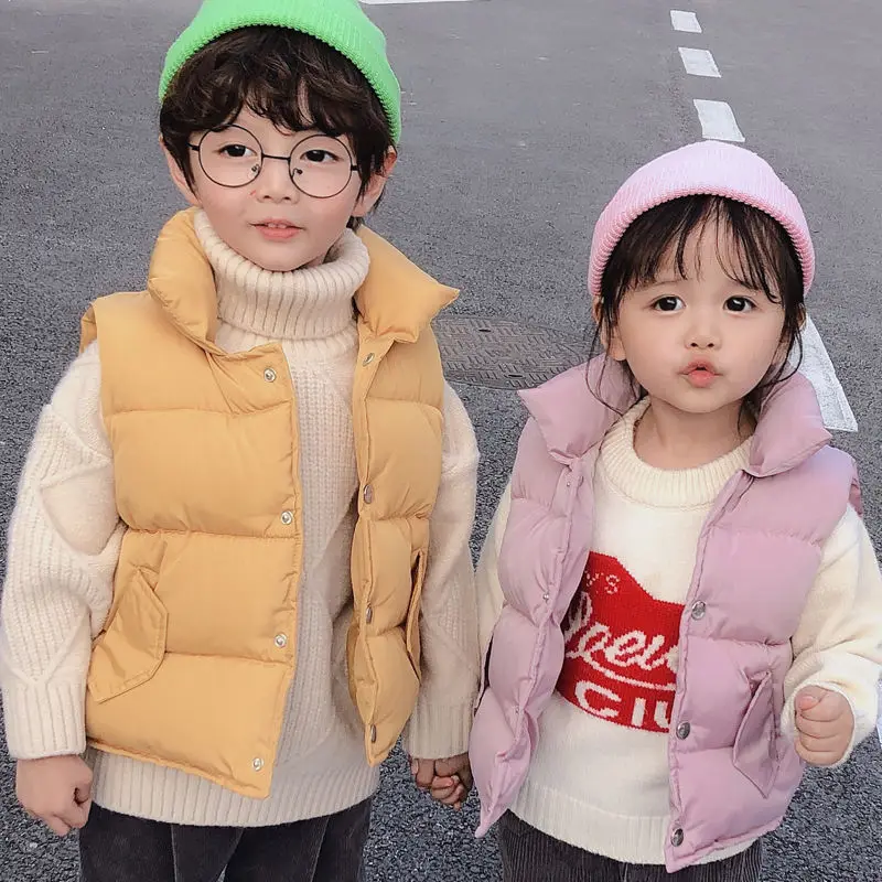 Детские Пуховые хлопковые жилеты для девочек осенне зимняя одежда стильная