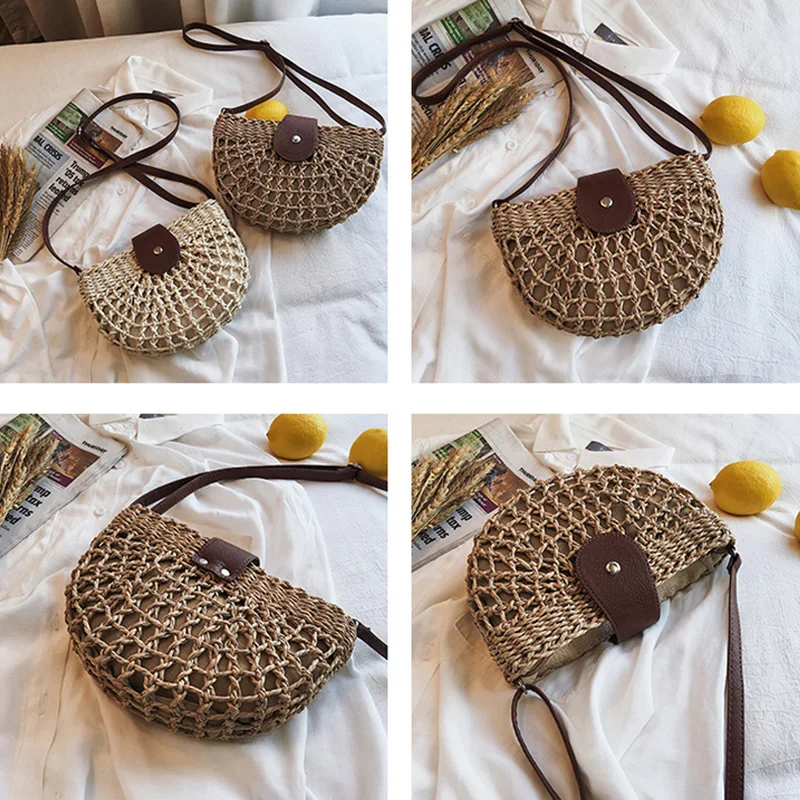 

Handmade Rattan Woven Straw Bag Summer Beach Bag for Women 2021 Bohemia Messenger Crossbody Bags For Girls Daily Purse