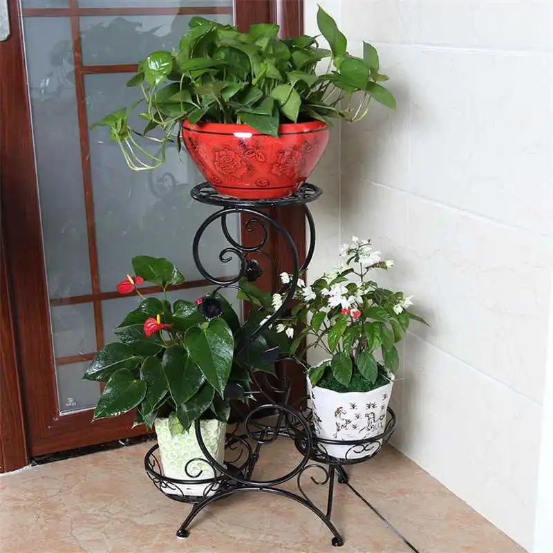 

European Wrought Iron Flower Stand Indoor Multi-story Living Room Green Flower Stand Rack Floor-standing Balcony Flower Pot Shel