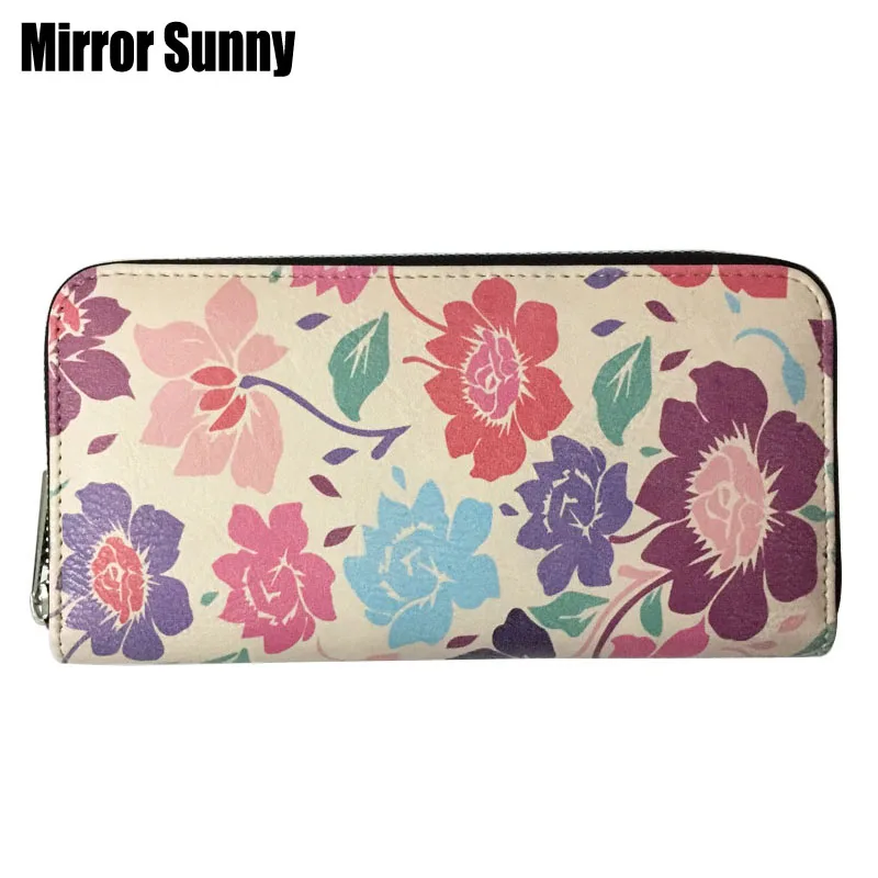 

New Fashion Women Long Wallet Flower Printed Female Zipper Wallets Coin Purse PU Leather Card Holder Cell Phone Bag Wholesale