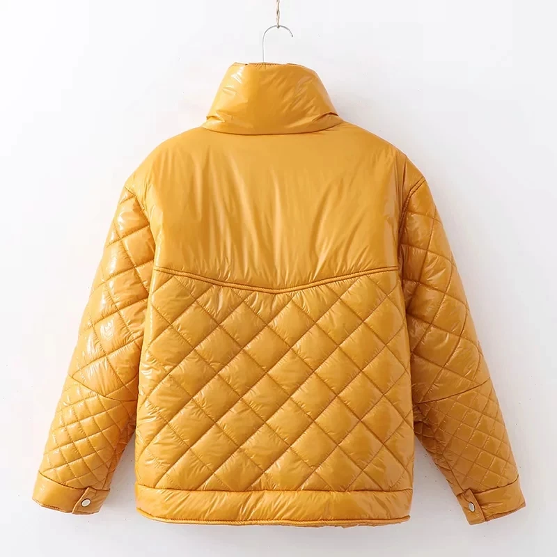 winter coat women thick yellow satin parka femme Vintage long sleeve warm jacket casual | Женская одежда