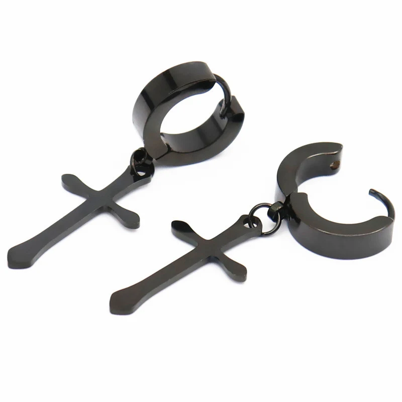 Женские винтажные серьги-подвески черные серьги с крестом из нержавеющей стали