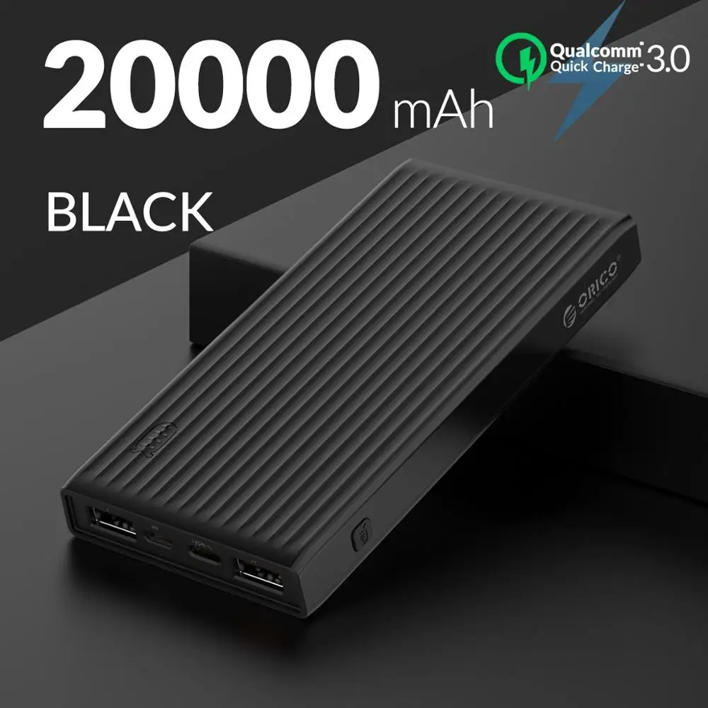 ORICO 10000-20000 мАч портативное Внешнее зарядное устройство, Ультра тонкое USB зарядное устройство для мобильного телефона, быстрое зарядное устройство - Цвет: 20000mAh black
