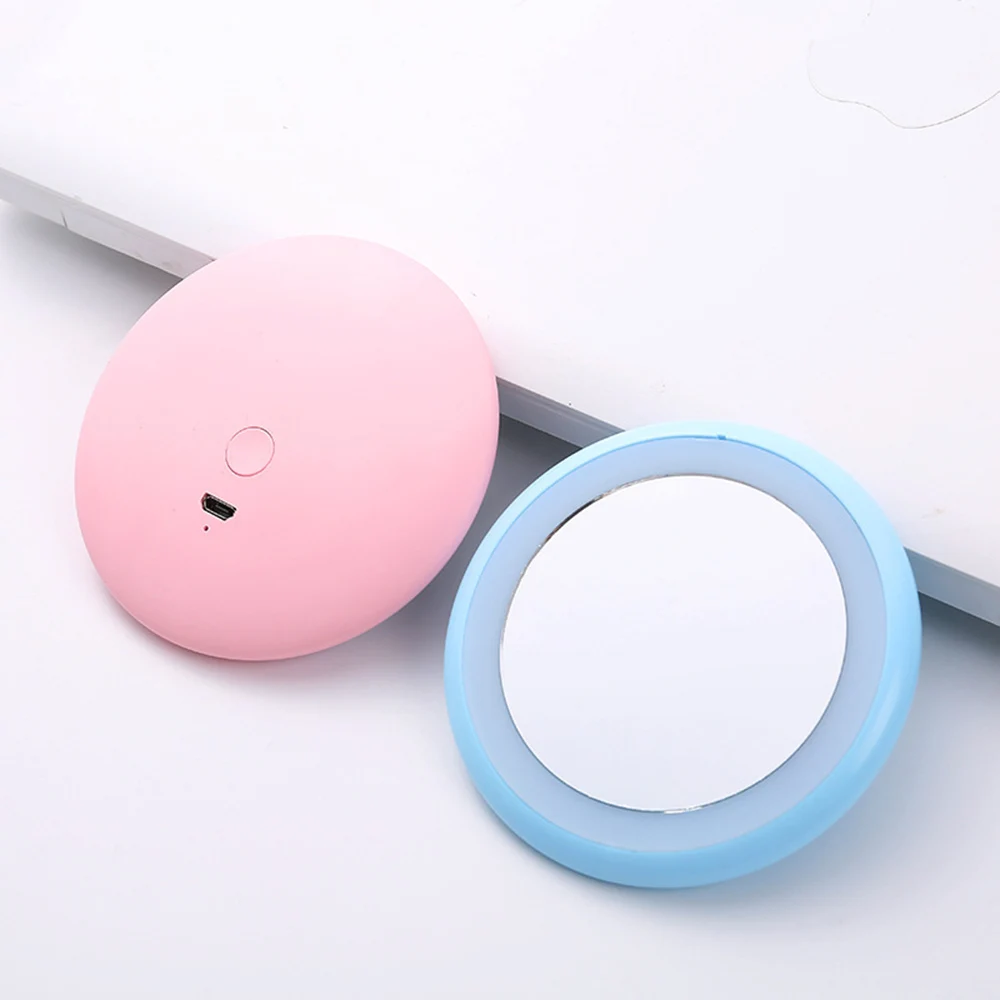 Usb зарядка светодиодный мини портативное зеркало для макияжа маленький круглый