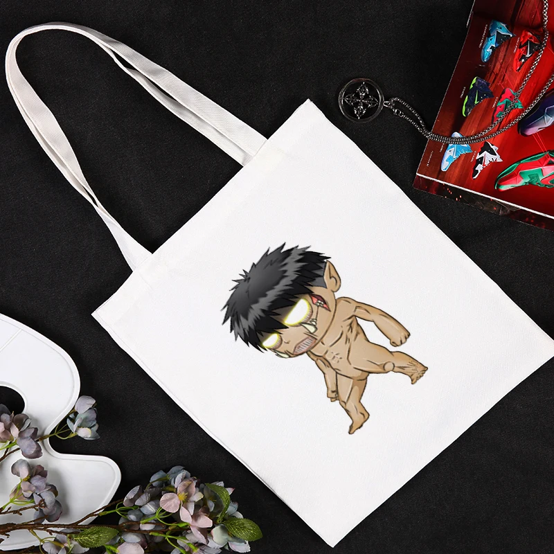 

Anime Shopper Cloth Bag Customizable Fabric Handbag for Girls Designer Handbags Titans Attack Tote Bags Women Canvas Shoping Big