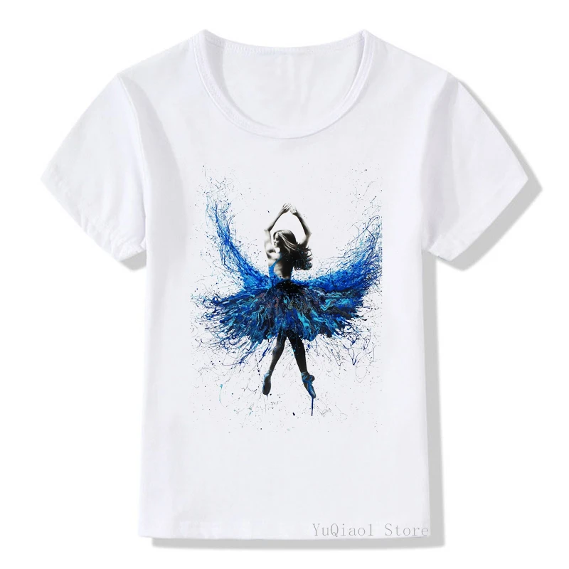 

Blue dress Ballet dancer printed novelty tee summer girls clothes t-shirts white tshirt top cute girl t shirt kids clothing