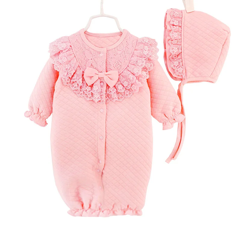 Новый хлопковый кружевной комбинезон для маленьких девочек на осень и зиму с