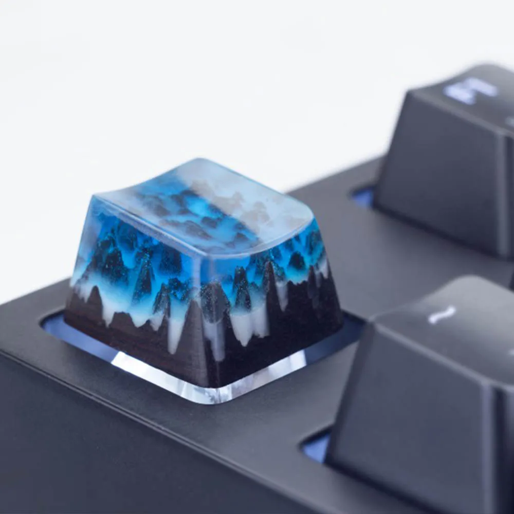 Индивидуальные 3D Handmand деревянные смолы подсветка Keycap для вишневого переключателя механическая клавиатура DIY синий черный снег горный Дизайн OEM