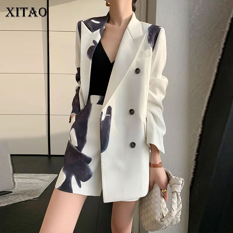 

XITAO Vintage Patchwork Print 2 Pieces Set Women Clothes 2021 Spring New Fashion Loose Zipper Fly Casual Pocket Shorts ZY6098