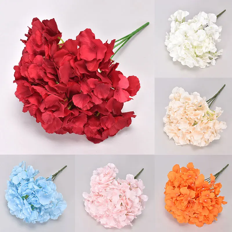

Artificial 5 Head Hydrangea Bouquet Simulation Silk Fake Flower for Wedding Festive Party Decorative Home Office Decor No Leaves
