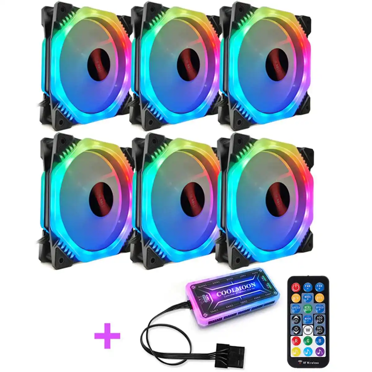 

6pcs PC Computer Gaming Case Cooling Fans 120mm Adjust RGB Fan Cooler Symphony Remote Control Music Induction Control Radiator