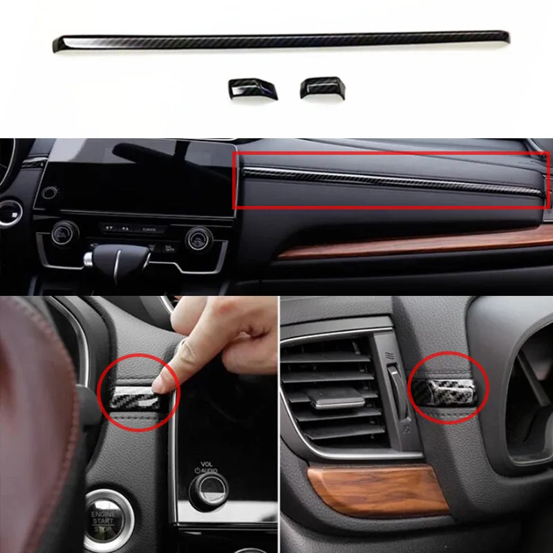 

ABS Carbon fibre Car Central Control Console Decoration Strip Cover Trim Car styling For Honda CR-V CRV 2017 accessories 3pcs