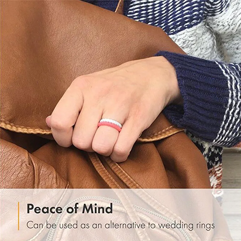 8pcs Women Silicone Wedding Band Ring Thin-Silicone Stackable Rings Comfort Fit Women Sparkle Rubber Band Elegant Flexible