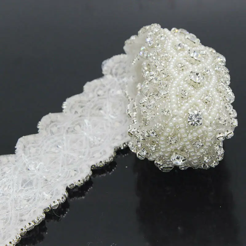 1yd Серебряный тон стразы аппликация отделка пришить/железо на бисером Свадебный