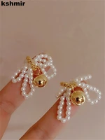 kshmir 2021 south korea new pearl bow tassel earrings for women simple femininity fashion earrings for girls birthday party