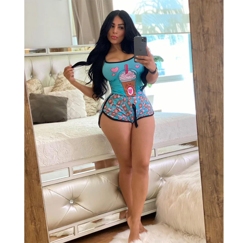 

Disney Mickey Mouse Donald Duck fashion sexy sling ladies suit vest shorts two piece suit kawaii print fashion women