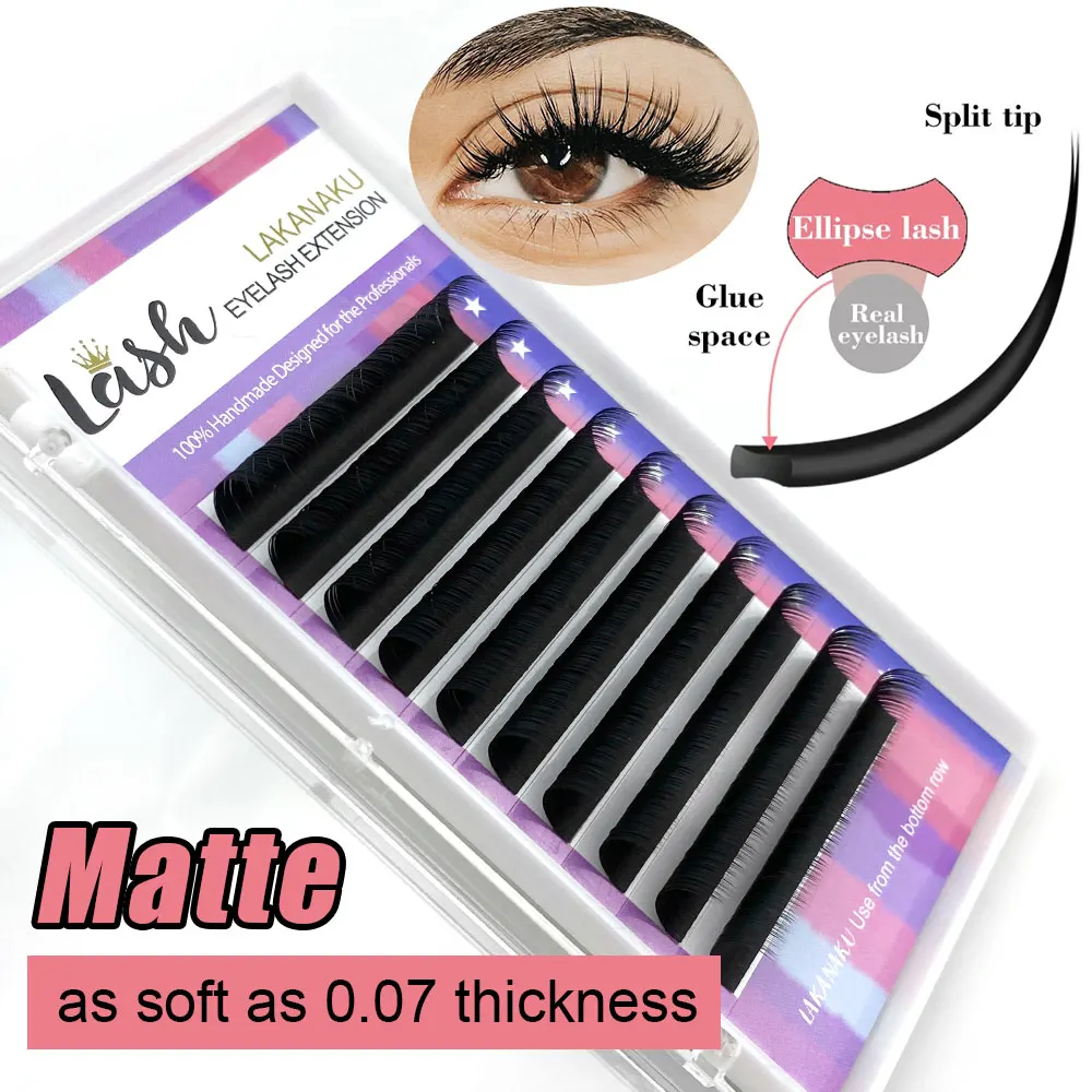 

LAKANAKU New Styles Matte Flat Ellipse Lashes Extensions 0.20 C/D Split Tips Ellipse Shaped False Makeup Eyelashes Free Shipping