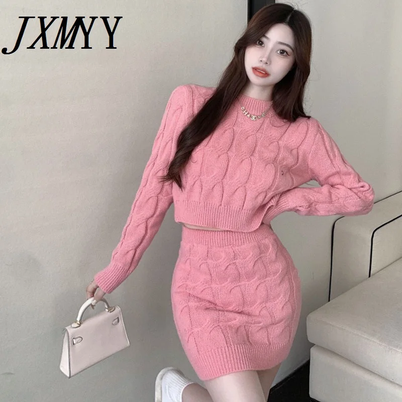 

JXMYY Sexy Sweater Suit Autumn And Winter Fashion New Products Simple Casual Loose Two-Piece Hollow Women's Clothing