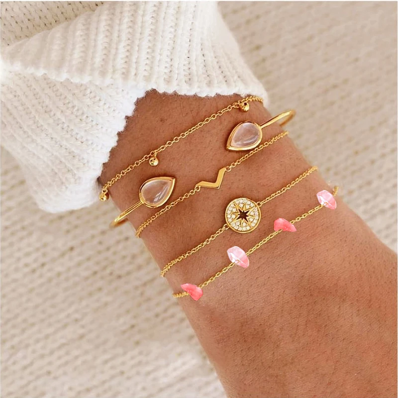 5 шт./компл. богемный золотистый браслет цепочка женский набор браслетов с