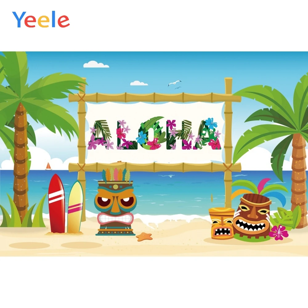 

Summer Tropical Aloha Hawaii Seaside Beach Party Mask Birthday Party Backdrop Photography Background Photographic Backdrops Prop