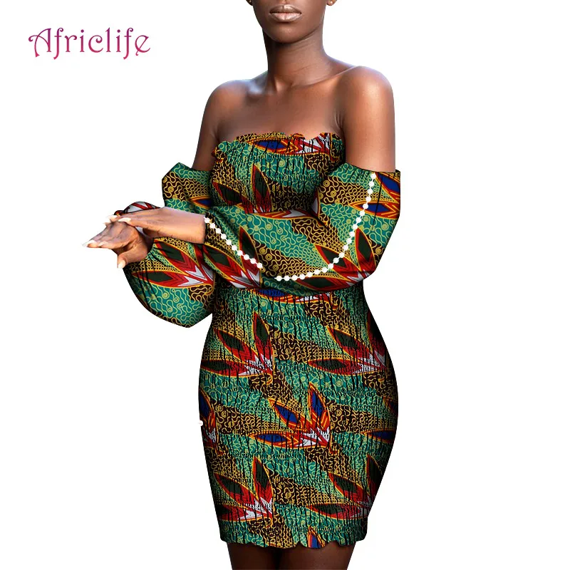 

Elastic Bodycon Bandage Dress African Women Elegant Off Shouler Above Knee Sexy Party Evening Mini Print Female Clothing WY8962