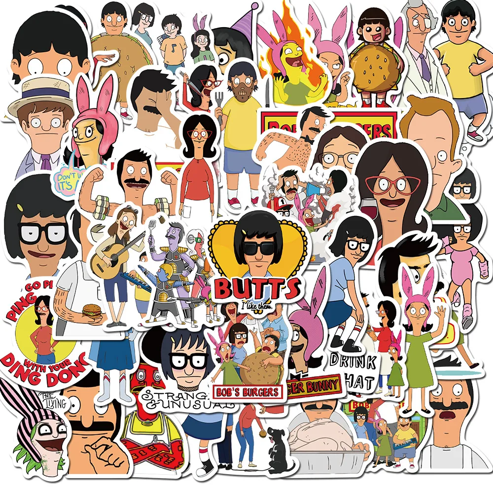

50PCS Children Cartoon Animation Bob's Burgers Stickers PVC for DIY Stationery Laptop Guitar Suitcase Bike Kids Toy Sticker