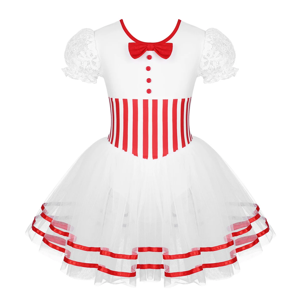 

Kids Girls Ballet Dance Costume Ballerina Cute Puff Sleeves Gymnastics Leotards Christmas Figure Ice Skating Twirling Dress