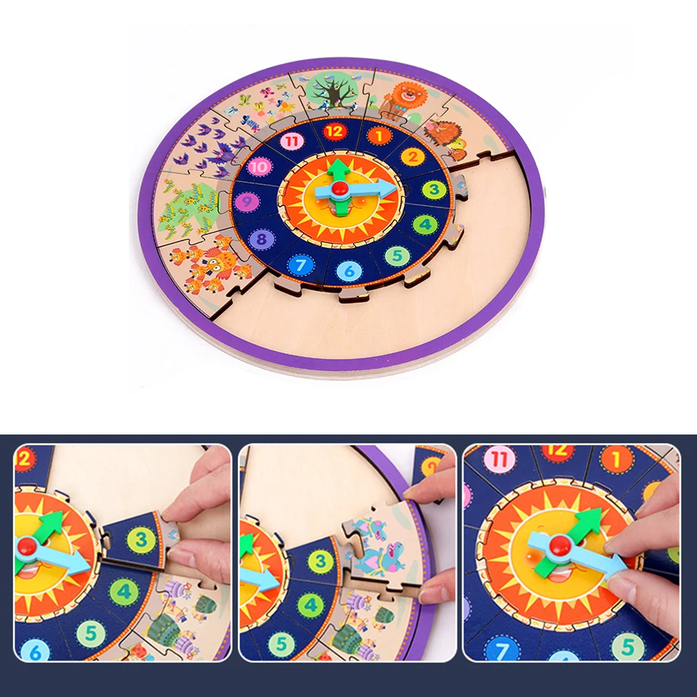 

2 in 1 Baby Puzzle Clock Wooden Teaching Clock Jigsaw Puzzles Early Learning Educational Toys Puzzle for Kids Children Gifts
