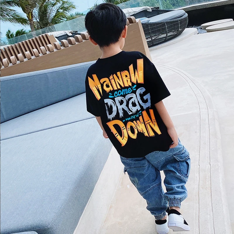 Camiseta de verano para ni&ntilde;os, ropa c&oacute;moda de media manga, talla mediana y grande, novedad de 2021-4