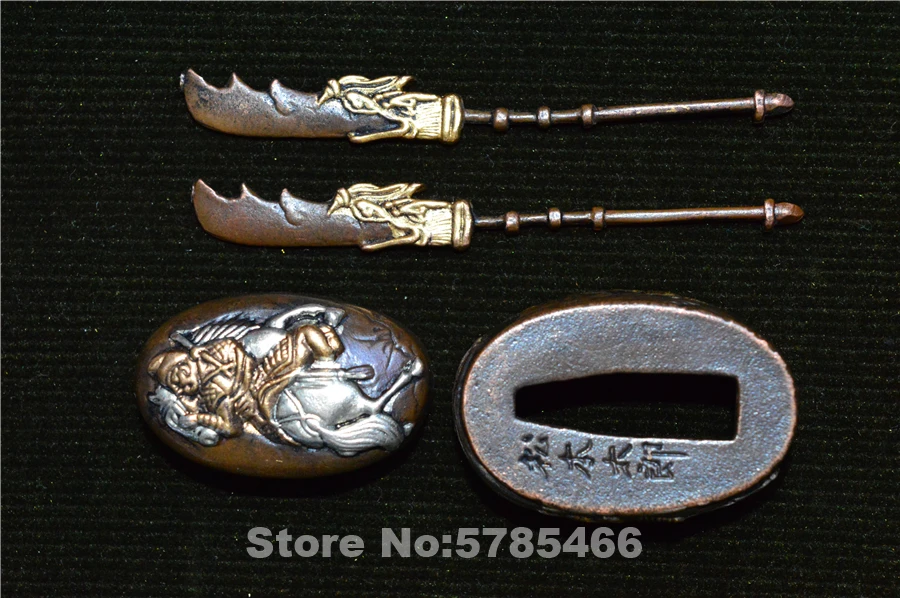 Высококачественный набор покрытый медью золотой и серебряный Страж Tsuba Menuki Fuchi