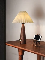 nordic vintage table lamp walnut led lights art deco lamps for bedroom desk lamp cloth lampshade living room decoration lighting