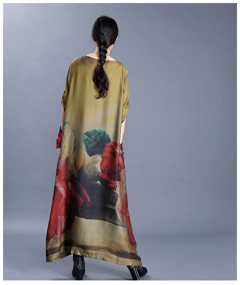 Женские шелковые Платья с цветочным принтом женские платья круглым вырезом и