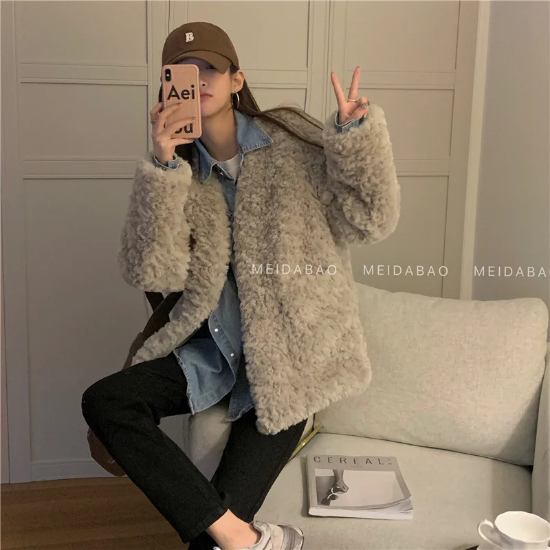 Зимняя утолщенная теплая свободная хлопковая одежда шуба из искусственного меха