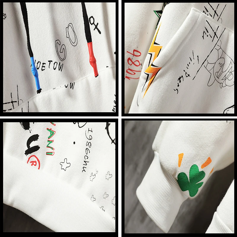 

Men's Hoodies Men Women Unisex 2020 New Winter Fleece Anime Sweatshirt Hip Hop Oversized Japanese Streetwear White Hoodie Men