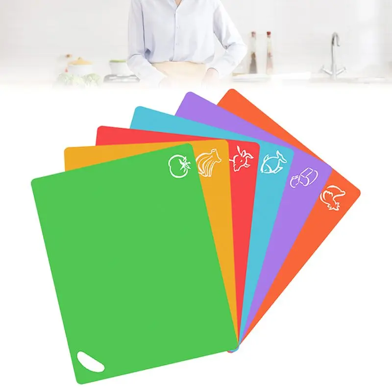 

Разделочная доска, набор из 6 гибких разделочных листов с рисунком еды, кухонный разделочный коврик для различных продуктов