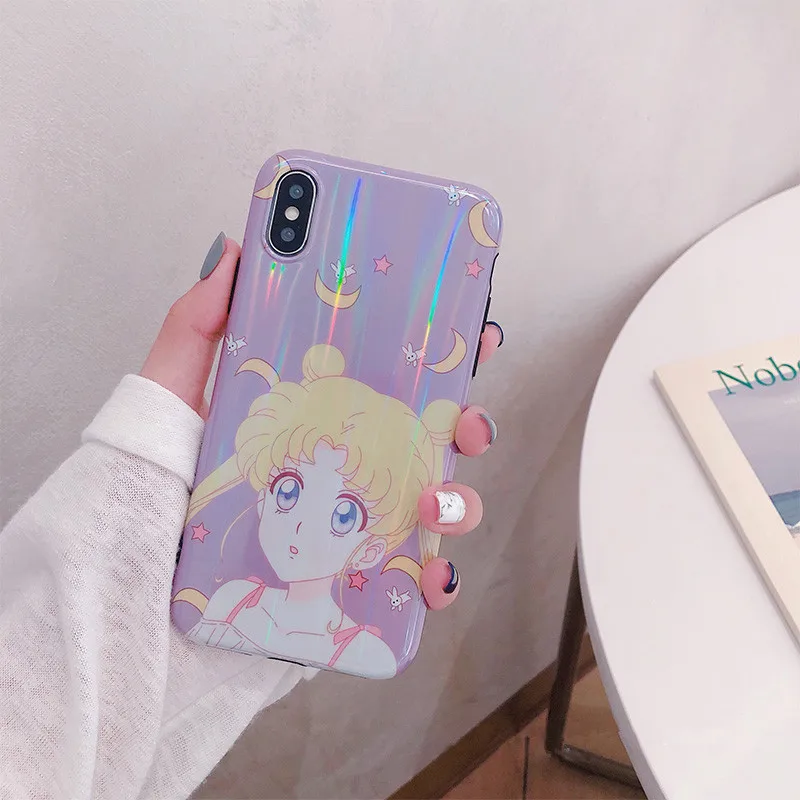 A Кавайный японский аниме Сейлор Мун Луна кошка чехол для телефона для iPhone 6 6 Puls 6S 7 8 Puls X Blu-Ray лазер силиконовый мягкий чехол - Цвет: A