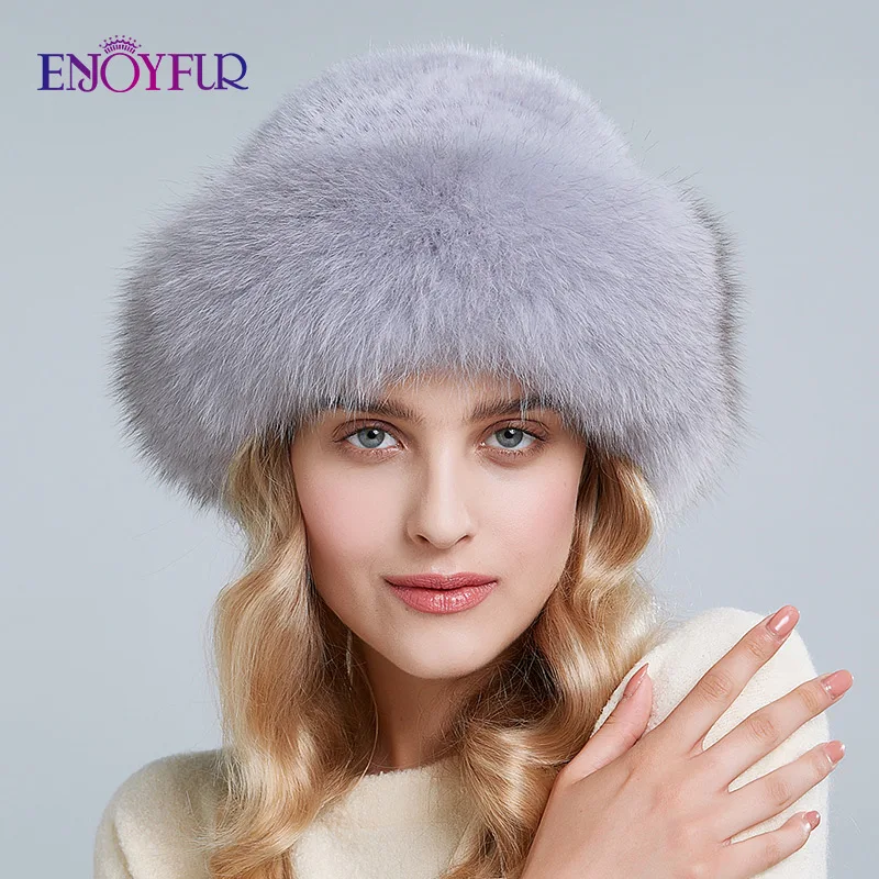 ENJOYFUR шапки из натурального меха, зимние шапки для женщин, шапка из натурального меха норки с мехом лисы, новые русские вязаные шапки - Цвет: 06