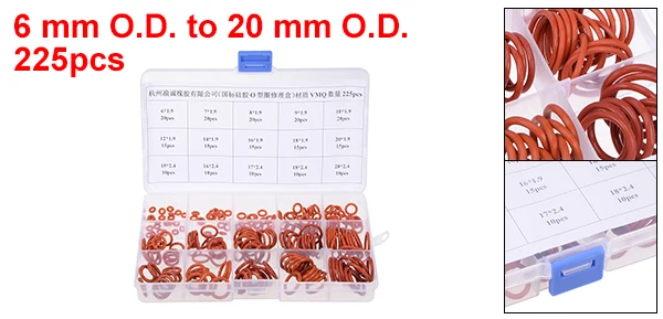 225pcs Red Uxcell 200 шт 225 шт 270 шт уплотнительные кольца Ассортимент Комплект Черный Белый Зеленый Красный резиновые уплотнительные кольца набор для сантехники ремонт автомобиля - Цвет: 225pcs Red