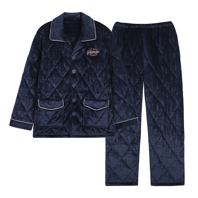 Men's Pajamas Winter Three-layer Quilted Velvet Thick Coral Fleece Suit Flannel Warm Home Service Winter Fashion Pijama