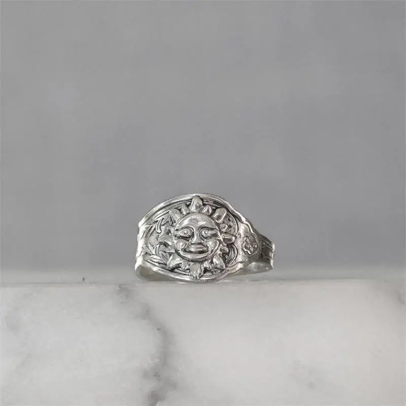 

Fashion Silver Color Plated Spoon Women Rings Classic Sun Shape Wedding Ring Retro Style Jewelry Gifts