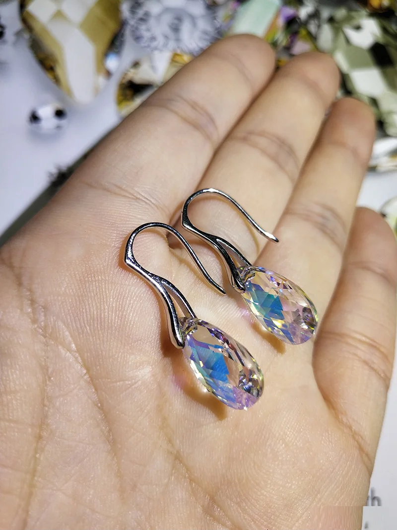 Hermosa Royal Crystals 925 Sterling Silver Earrings Crystal from Swarovski Aurora Borealis Drop Dangle Hook Earrings